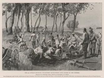 The 4th Punjab Infantry Unearthing Quick-Firing Guns Buried by the Chinese